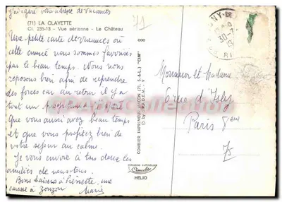 Zamek La Clayette — Widok z powietrza — Wydawca Combier, CIM — Rewers