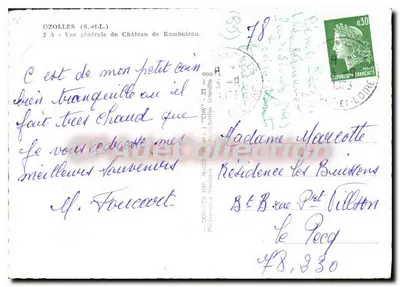 Ozolles (S.-et-L.) — Algemene uitzicht van het Kasteel van Rambuteau — Antieke ansichtkaart deCollection — Achterkant