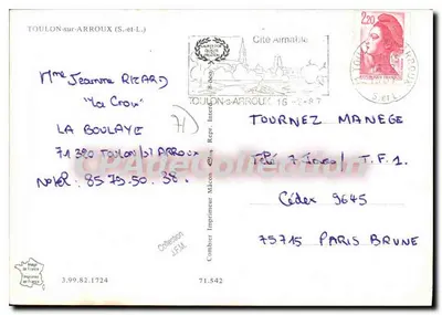 Półnowoczesna pocztówka Toulon sur Arroux S et L — Rewers