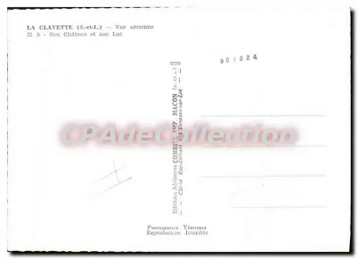 Półnowoczesna pocztówka La Clayette S i L Widok z powietrza Zamek i jego Jezioro — Rewers