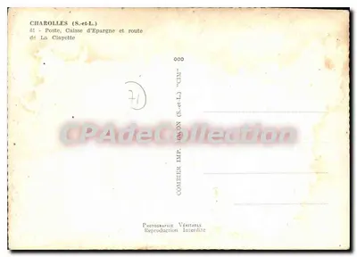 Charolles (S.-et-L.) — Caixa de Poupança e estrada de La Clayette — Comlier Imp. Déaon — Verso