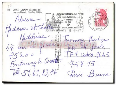 Lago do Moulin Neuf e o Hotel — Fontenay-le-Comte, Vendée — editor B. TAUD — Verso