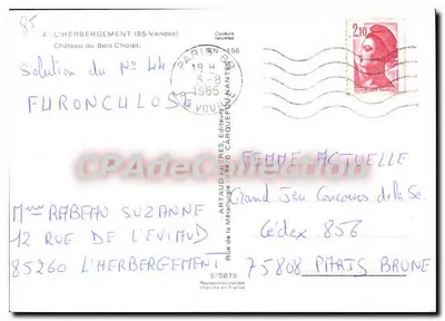 Castelo do Bois Cholet — L'Herbergement (85-Vendée) — Artaud Frères Éditeurs — Verso
