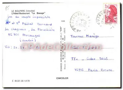 Le Bocage — Hotel-Restaurante — Impressor CIMCOLOR — Verso