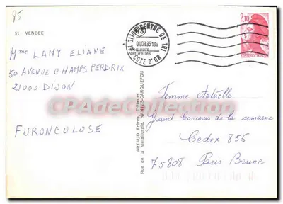 Vendée — Carte postale touristique illustrée — Artaud Frères, Nantes — Verso