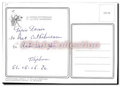 Vendée — Carta postal panorâmica com mapa da região — Artaud Frères, n° ON 56 — Verso