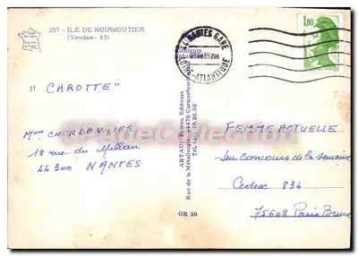 Isla de Noirmoutier — Tarjeta postal turística — Editores ARTAUL, Hermanos, Carquefou — Reverso