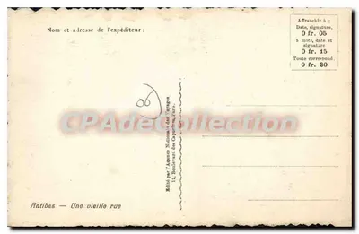 Antibes — Uma velha rua — Editado pela Agência Nacional de Viagens — Verso