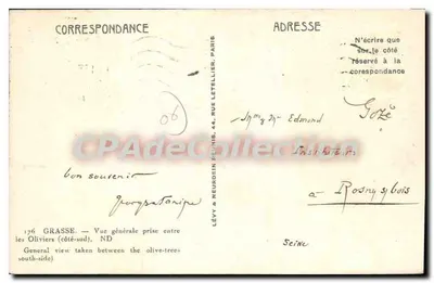 Grasse — Vista generale scattata tra gli Olivi (lato sud) — Lévy & Neurdein, Parigi — Verso
