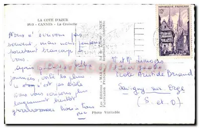 Cannes - La Croisette — widok z lotu — Les Editions Françaises, Reproduction Véritable — Rewers