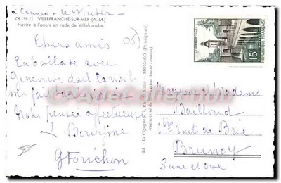 Navio atracado em Villefranche-sur-Mer — La Cigogne — Ed. La Cigogne — Verso