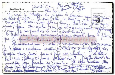La Napoule — La Plage e il Castello — Cartolina d'epoca de Collection — Verso