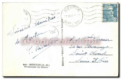 Promenade do Casino — Menton — Éditions 'MALO' n°606 — Verso