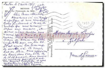 Menton — uitzicht op de strand en de promenade — Éditions d'Art Montluel, NICE — Achterkant