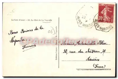 A Baía de La Napoule — Costa Azul — Edição Lopez — Verso
