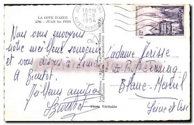 Juan-les-Pins — Lembrança — Yvonne Location — Verso
