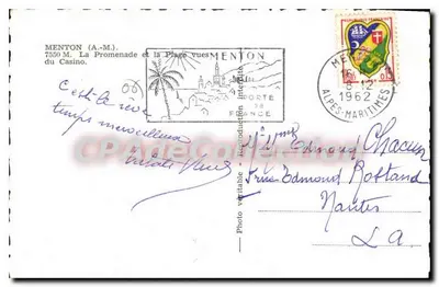 Menton - Promenada i plaża widziane z kasyna — wydawca Menton, nr 7550 M — Rewers
