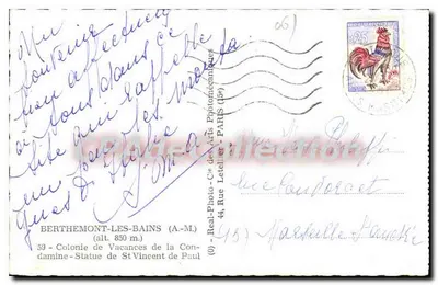 Berthemont-les-Bains — Statua św. Vincenta de Paul — Real-Photo-Cie des Arts, Paryż — Rewers