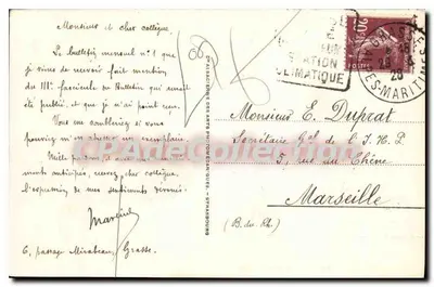 Grasse - Piazza Fragonard — statua centrale — Cartolina d'epoca 34 — Verso