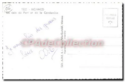 Monaco — Puerto y la Condamine — Edit. AJAX, n° 06 — Reverso
