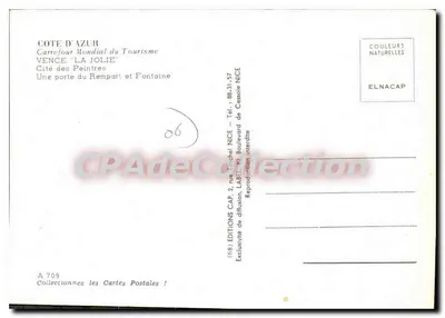 Cannes - Poort van het Rempart en Fontein — Uitgave Elnacap, n° A 709 — Achterkant