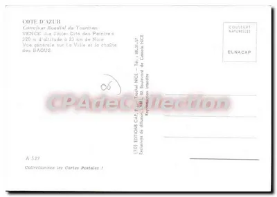 Vence — Vista geral da cidade e da cadeia dos Baous — Éditions CAP — Verso