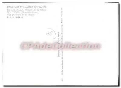 VENCE — vue générale et les Baous — Éditions d'Art Arcsal - 6694 N — Verso