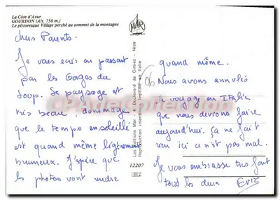 Gourdon — Dorp op de top van de berg — Uitgaven Mar, Nice — Achterkant