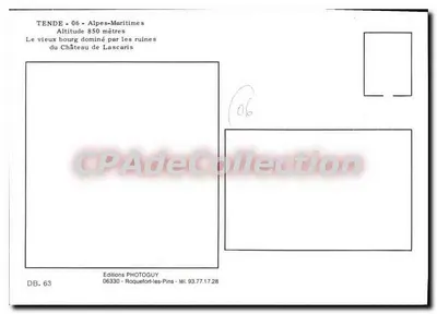 Tende - Alpes-Maritimes — Widok na stary miasteczko dominowane przez ruiny zamku Lascaris — Wydawnictwo PHOTOGUY — Rewers