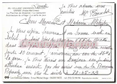 Village Vacances Familles — Pavillon de réception et architecture du village — éditeur V.V.F. Grasse — Verso