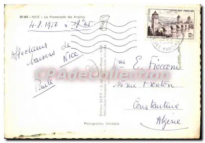 A Promenade dos Ingleses — Nice — Edições S.E.P.T. - 2, rue Alexis-Mossa - NICE — Verso