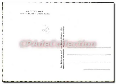 Cannes — Hotel Gallia — Éditions « MAR » — Verso