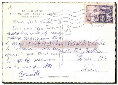 Menton - A baía de Garavan — visão da fronteira — Les Éditions de Garavan — Verso