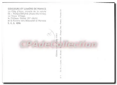 Roquebrune-Cap-Martin — El Viejo Pueblo, el Castillo Feudal (siglo X) y la Riviera hacia Beausoleil y Mónaco — Ediciones d'Arte Yvon, París — Reverso