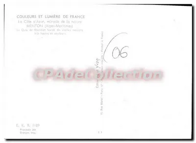 Menton (Alpes-Maritimes) — O Quai cercado de antigas casas — Edição Art Yvon — Verso