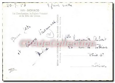 Mônaco — La Condamine, o Palácio Real e a Cabeça do Cão — Edição « LA CICOGNE » — Verso