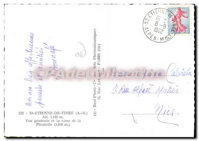 St-Étienne-de-Tinée — Widok ogólny i szczyt Pinatelle (1.800 m.) — Cé des Arts Photomécaniques (55) — Rewers