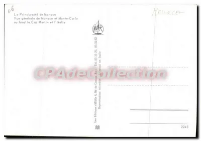 Widok ogólny Monako i Monte-Carlo — w tle Cap Martin i Włochy — Éditions AMARS — Rewers