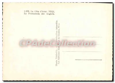니스 — 잉글랜드 산책로 — Les Editions Marid de Climez, n° 1.398 — 뒷면