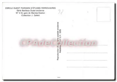 Station Mantes — uitzicht op de station en een stoomtrein — Cercle Ouest Parisien d'Études Ferroviaires — Achterkant