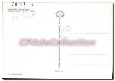 Castelo de Cherveux — Deux-Sèvres — Camblier Imprimeur Maçon — Verso