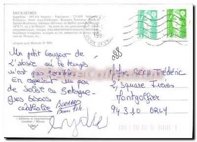 Deux-Sèvres — Carta postal turística com mapa e fotos de locais — Edições e Impressões Combier / Mâcon — Verso