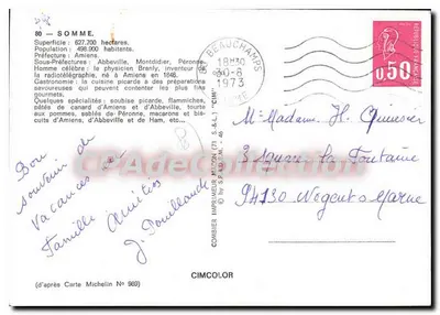 Somme — Carta turística com vista de Cravey-sur-Mer, Mers-les-Bains, Fort-Mahon, St-Valery-sur-Somme, Abbéville, Corbie, Montdidier — editor CIMCOLOR — Verso