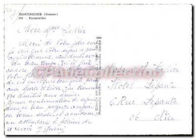Estátua de Parmentier em Montdidier — Somme — editor Combiér — Verso