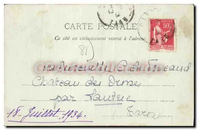 Rochers du Sidobre, cerca de Castres (Peyro-Clabado, 294m) — Pap. de Luxe, E. Sagnes, Castres — edición 1934 — Reverso