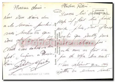 O Tarn — Carta postal turística — Sociedade das Cartas Postais APA-POUX de Cœur — Verso