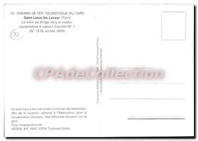 Turystyczny pociąg w Tarnie — Saint-Lieux-lès-Lavaur — ACova — Rewers