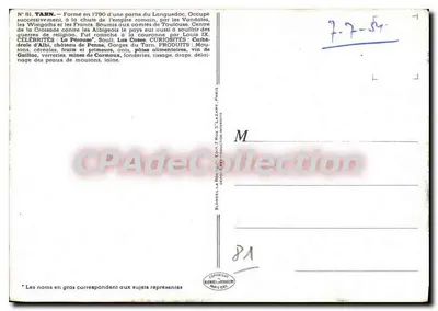Tarn — Carte postale illustrée — Éditeur Blondell La Rouëre, n°81 — Verso