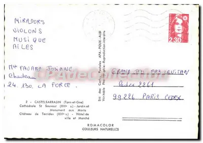 Castelsarrasin — vista panoramica — Sté des Cartes Postales APA-POUX — Verso