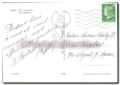 Apt (Vaucluse) — Vista geral — Editor J. Cellard, n° V.62682 — Verso